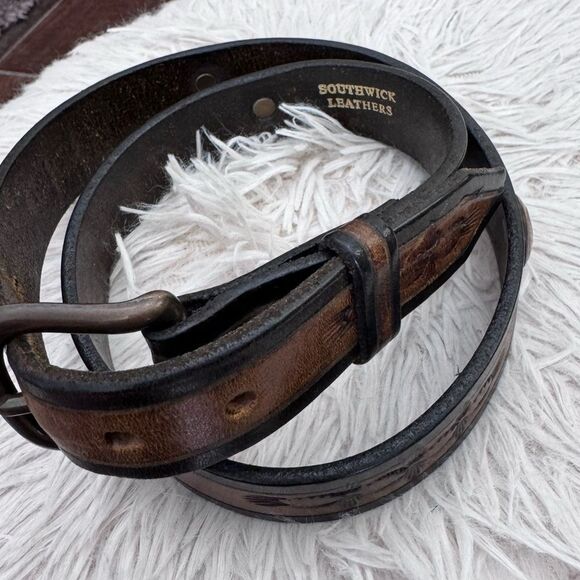 Southwick Leathers Vintage Indian Head Penny Coin Hand Tooled Leather Belt Sz 26 main image 9